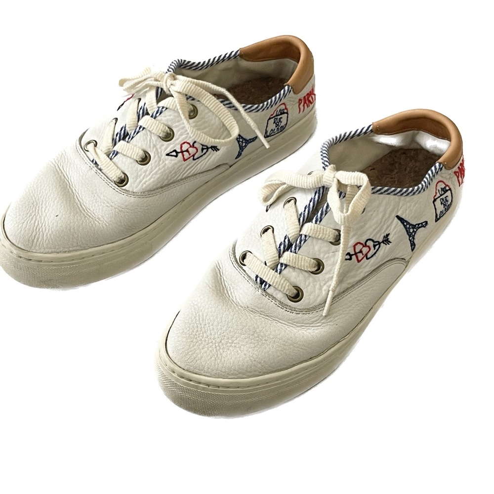 Soludos Paris Embroidered white leather lace up sneaker size 10